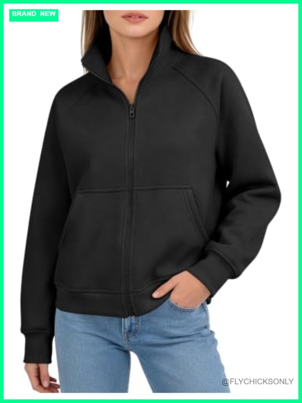 Kissonic Womens Zip Up Fleece Sweatshirt Stand Collar Cropped Y2K